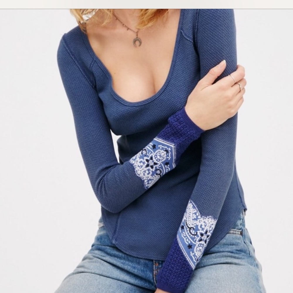 Free people, long sleeve bandana cuff thermal top